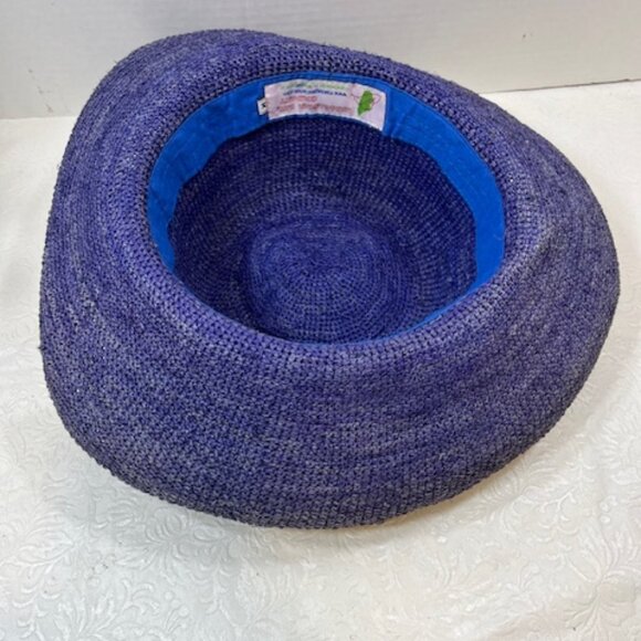 Handmade Chambray Purple Straw Natural Raffia Sun Hat Lightweight Madagascar - Picture 5 of 11
